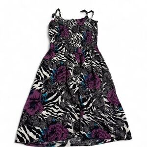 Elegant Purple and Black‎ Floral Midi Dress